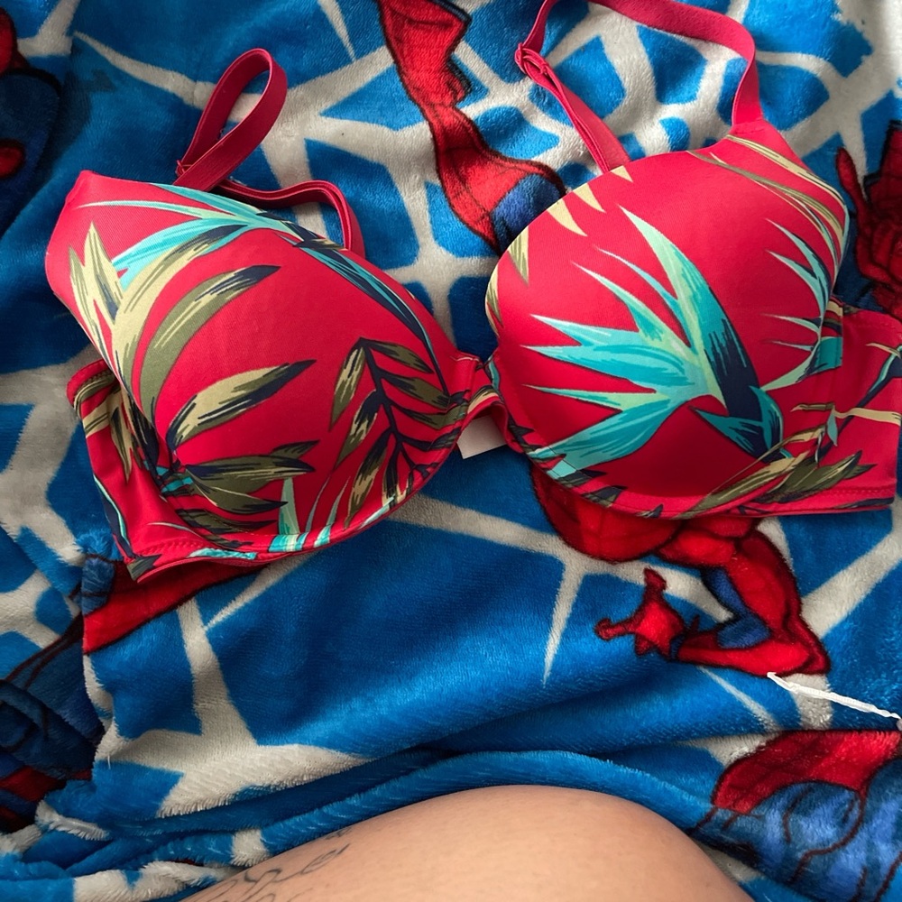 Victoria's Secret Red and Green Tropical Bra